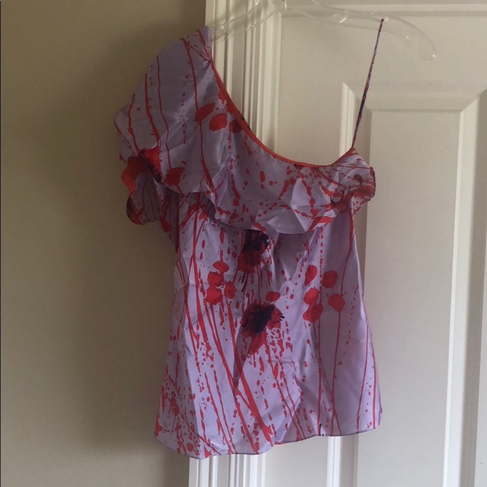 Asymmetrical off the shoulder silk blouse